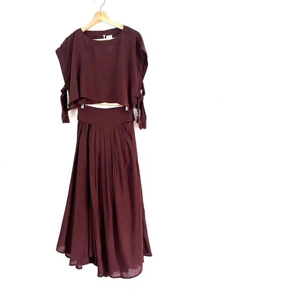 COPY - Free People Sundown Burgundy Crop Top And Pleated Wrap Skirt Set - Size … - Picture 5 of 9